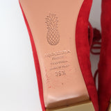 Aquazzura Sunshine Pom Pom Lace-Up Flats Red Suede Size 39.5 NEW