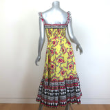 La DoubleJ Smock Midi Dress Yellow Cartwheel Giallo Print Cotton Size Small