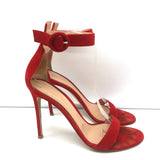 Gianvito Rossi Portofino 105 Sandals Red Suede Size 40 Ankle Strap Heels