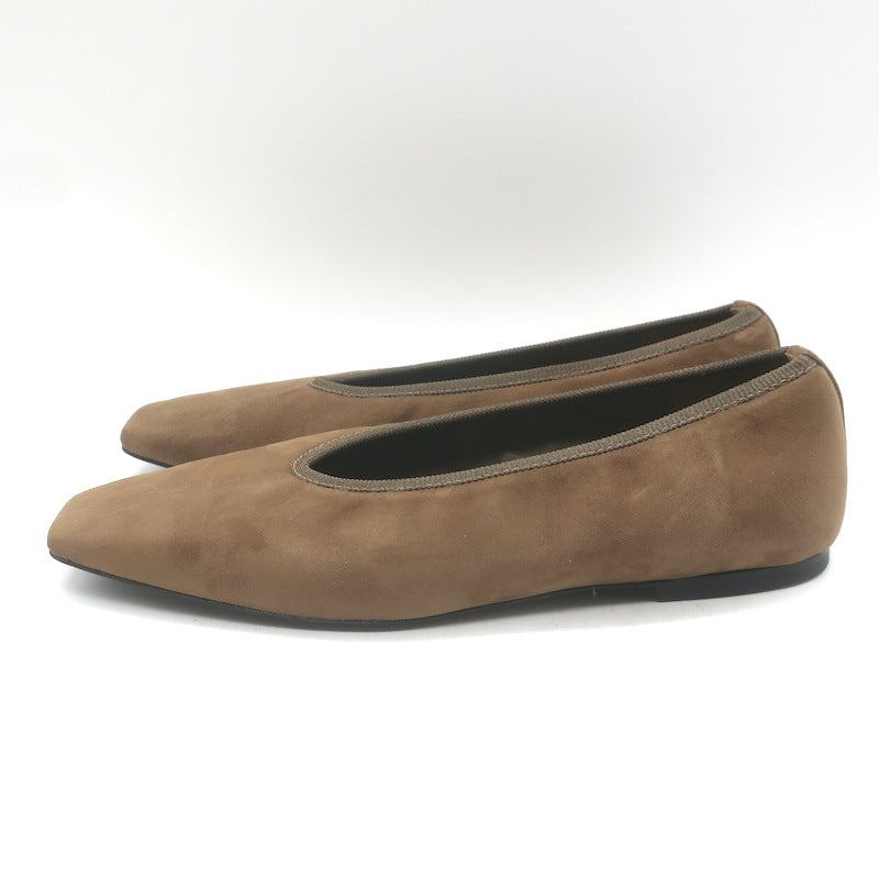 Toteme Minimalist Suede Ballet Flats Mushroom Brown Size 38