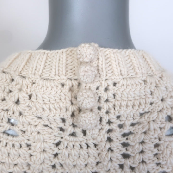 Ulla Johnson Hutton Short Sleeve Cable Knit Sweater Ivory Wool Size Petite