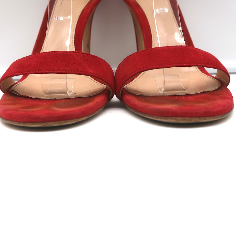 Gianvito Rossi Portofino 105 Sandals Red Suede Size 40 Ankle Strap Heels