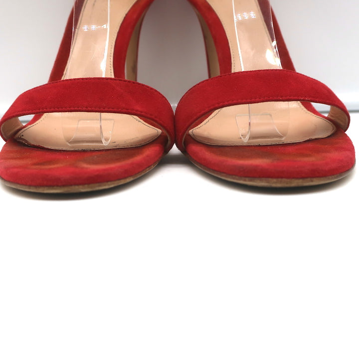 Gianvito Rossi Portofino 105 Sandals Red Suede Size 40 Ankle Strap Heels