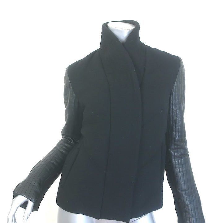 Helmut Lang Strata Leather-Sleeve Down Puffer Jacket Black Size Small