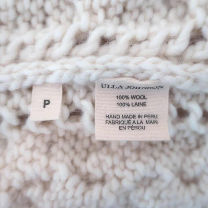 Ulla Johnson Hutton Short Sleeve Cable Knit Sweater Ivory Wool Size Petite
