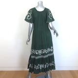 THE GREAT The Iris Embroidered Midi Dress Dark Forest Green Cotton Size 1