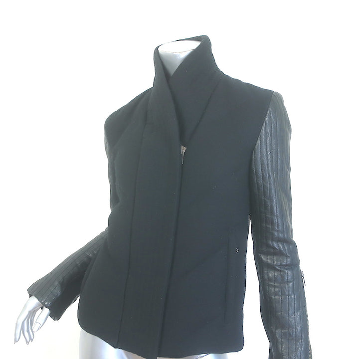 Helmut Lang Strata Leather-Sleeve Down Puffer Jacket Black Size Small