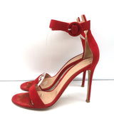 Gianvito Rossi Portofino 105 Sandals Red Suede Size 40 Ankle Strap Heels