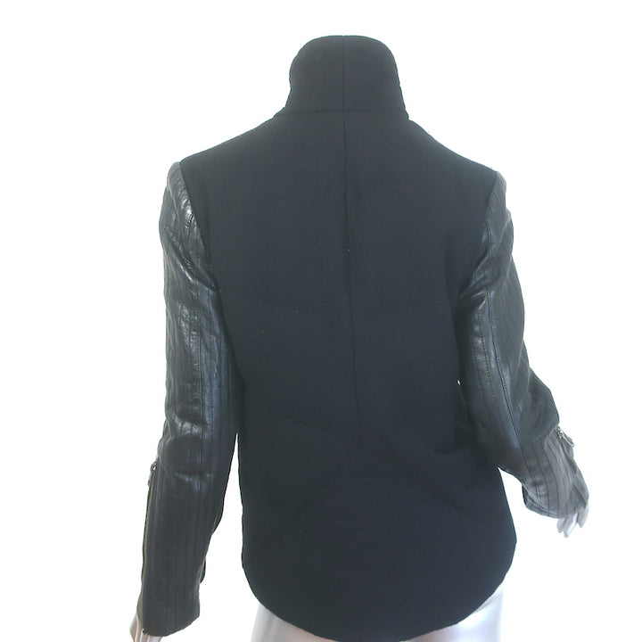 Helmut Lang Strata Leather-Sleeve Down Puffer Jacket Black Size Small