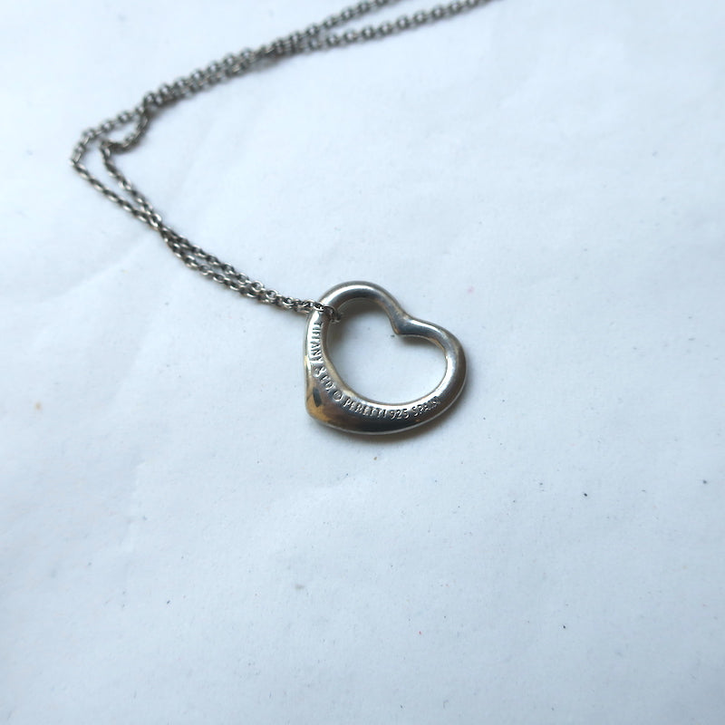 Tiffany &amp; Co. Elsa Peretti Open Heart Pendant Necklace Sterling Silver 16mm