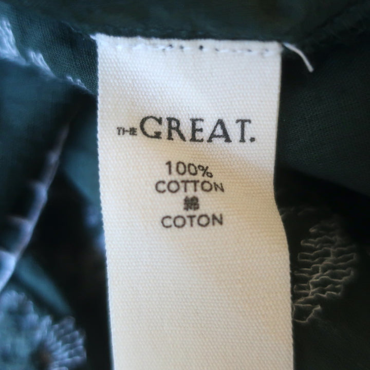 THE GREAT The Iris Embroidered Midi Dress Dark Forest Green Cotton Size 1