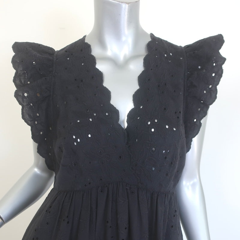 Ulla Johnson Louise Eyelet-Embroidered Midi Dress Black Cotton-Linen Size 6