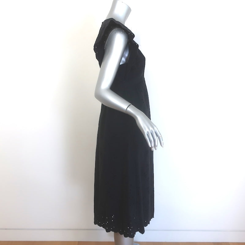Ulla Johnson Louise Eyelet-Embroidered Midi Dress Black Cotton-Linen Size 6
