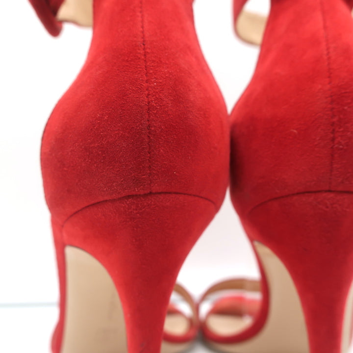 Gianvito Rossi Portofino 105 Sandals Red Suede Size 40 Ankle Strap Heels
