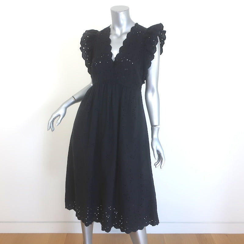 Ulla Johnson Louise Eyelet-Embroidered Midi Dress Black Cotton-Linen Size 6