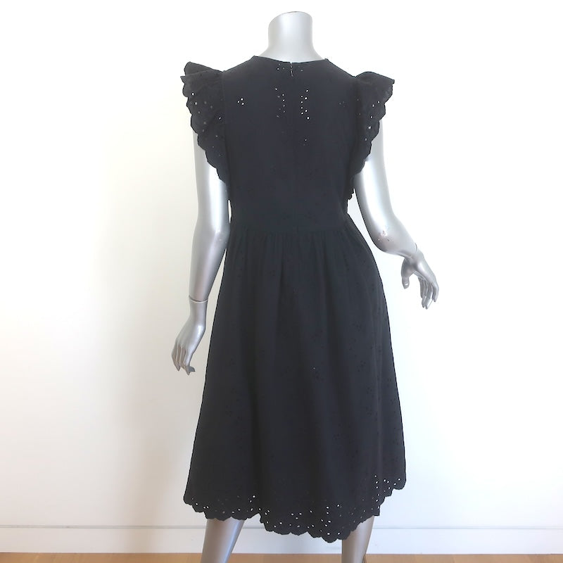 Ulla Johnson Louise Eyelet-Embroidered Midi Dress Black Cotton-Linen Size 6