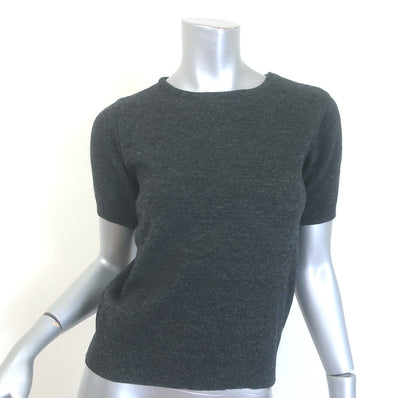 Burberry Buttoned-Shoulder Short Sleeve Sweater Charcoal Size Small