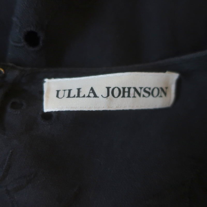 Ulla Johnson Louise Eyelet-Embroidered Midi Dress Black Cotton-Linen Size 6