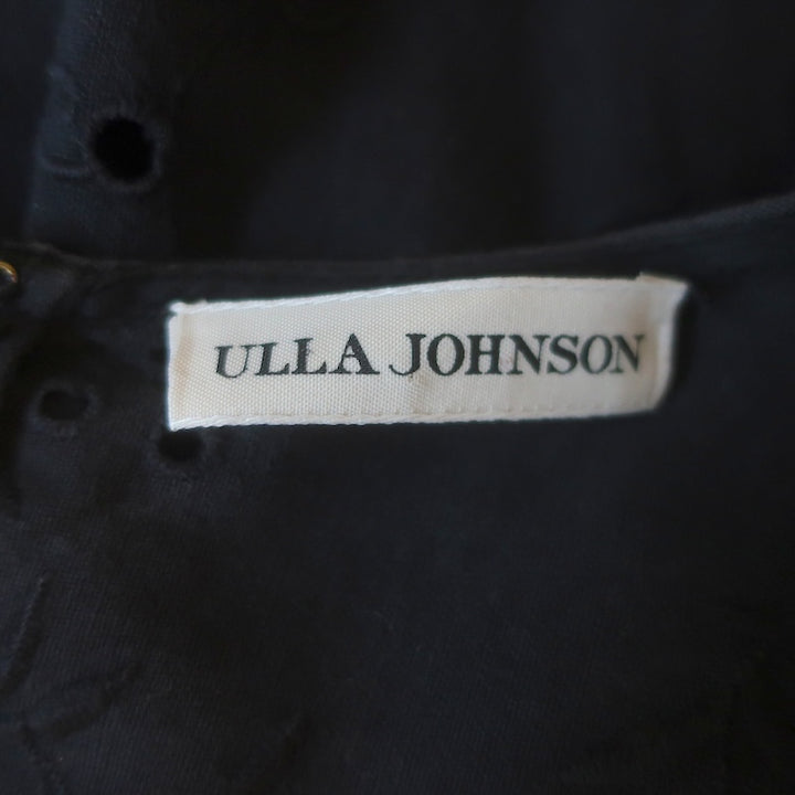 Ulla Johnson Louise Eyelet-Embroidered Midi Dress Black Cotton-Linen Size 6