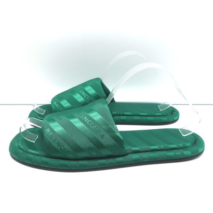 Balenciaga Hotel Slides Green Logo Jacquard Size 38 Flat Sandals