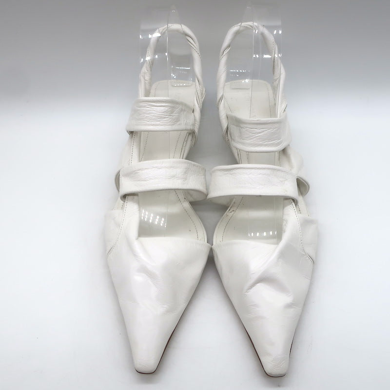 Bottega Veneta The Point Slingback Flats White Crinkled Leather Size 38.5
