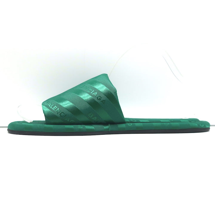 Balenciaga Hotel Slides Green Logo Jacquard Size 38 Flat Sandals