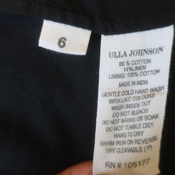 Ulla Johnson Louise Eyelet-Embroidered Midi Dress Black Cotton-Linen Size 6