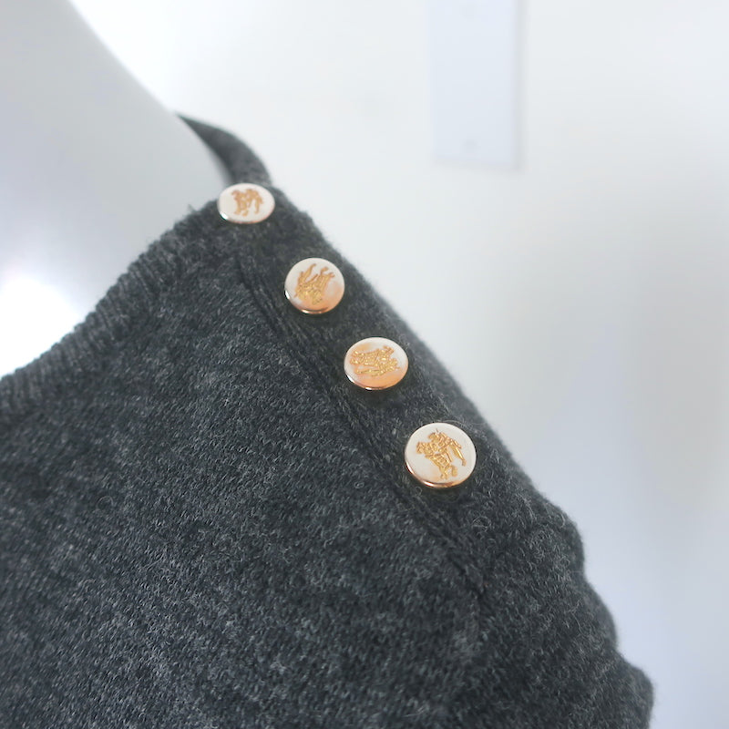 Burberry Buttoned-Shoulder Short Sleeve Sweater Charcoal Size Small