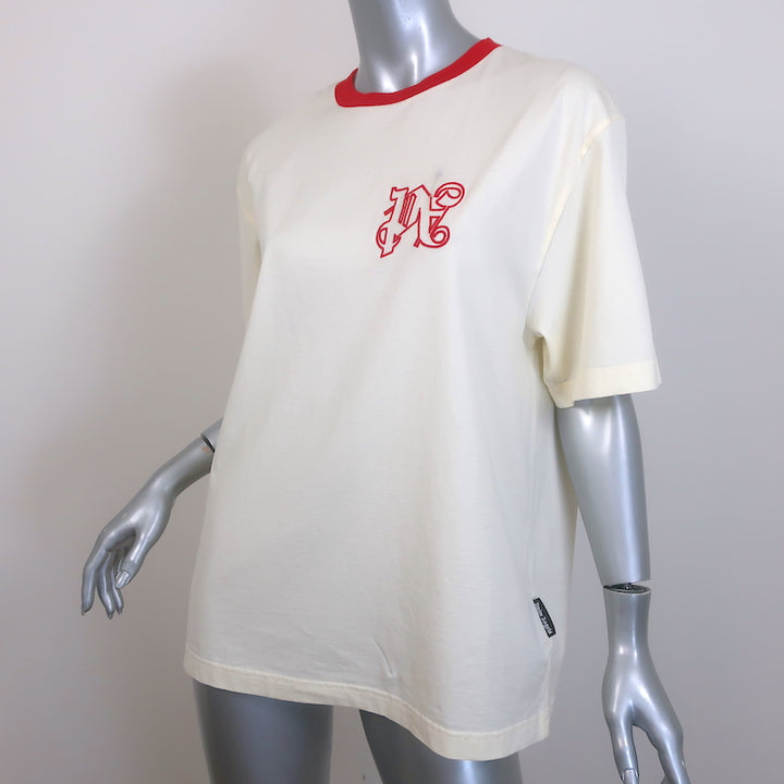 Palm Angels x Formula 1 Racing Monogram Tee Ivory Cotton Size Medium NEW