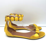 Alaia Bombe Ankle Strap Flat Sandals Yellow Satin Size 39.5