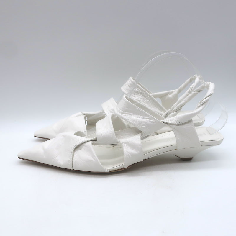 Bottega Veneta The Point Slingback Flats White Crinkled Leather Size 38.5