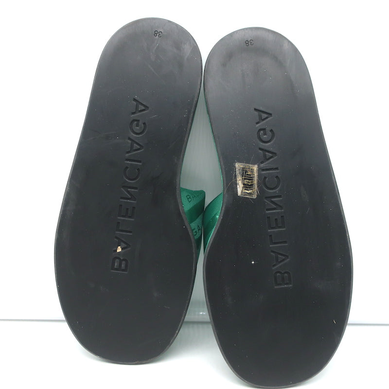 Balenciaga Hotel Slides Green Logo Jacquard Size 38 Flat Sandals