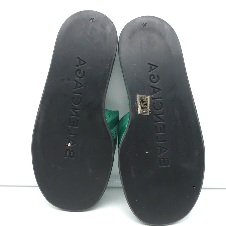 Balenciaga Hotel Slides Green Logo Jacquard Size 38 Flat Sandals