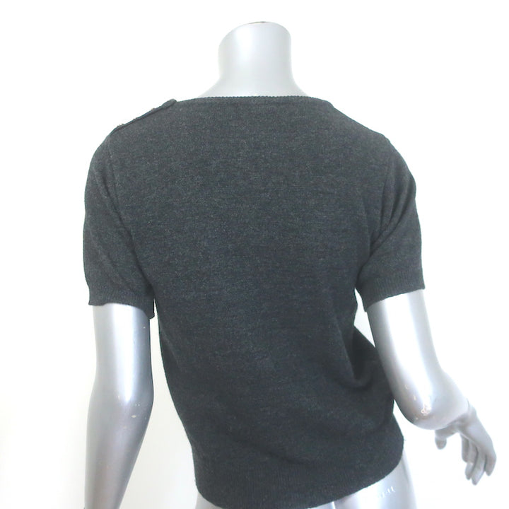 Burberry Buttoned-Shoulder Short Sleeve Sweater Charcoal Size Small