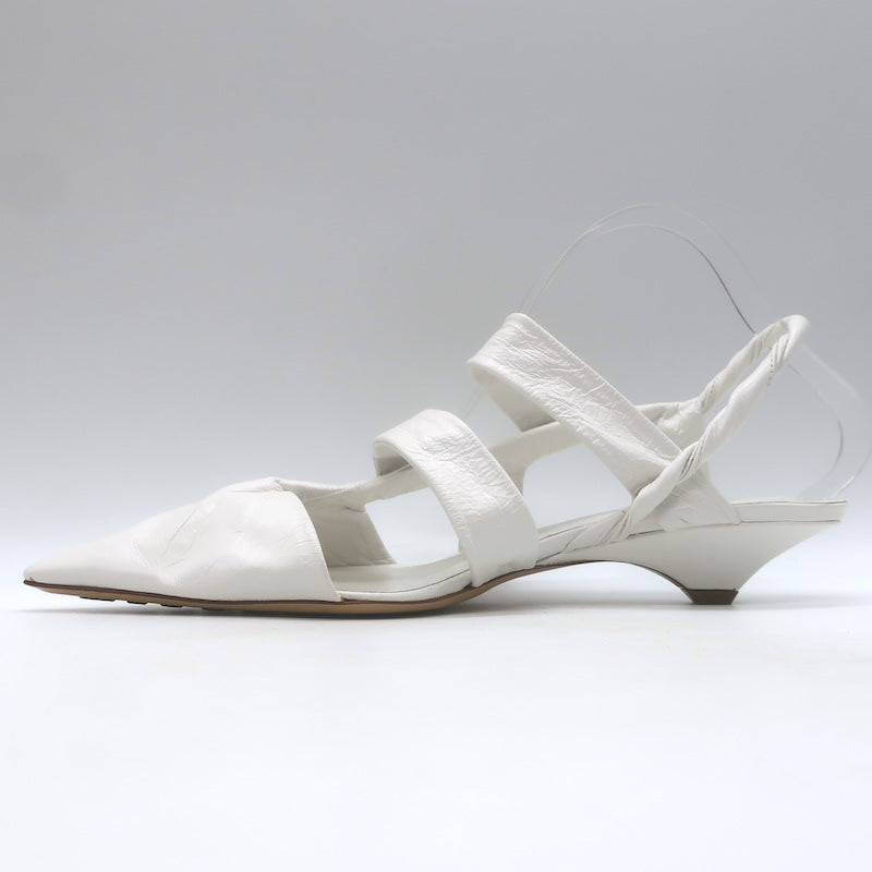 Bottega Veneta The Point Slingback Flats White Crinkled Leather Size 38.5