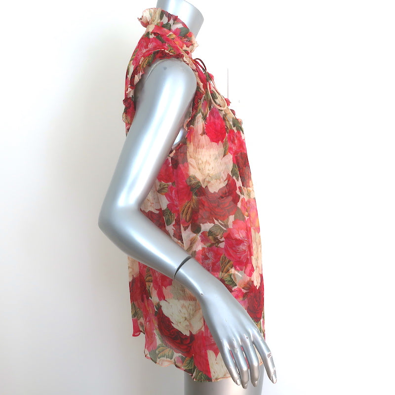 Zimmermann Wonderland Frilled Tank Top Pink Peonies Print Chiffon Size 0 NEW