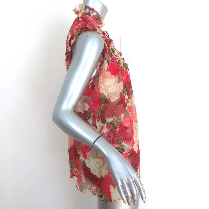Zimmermann Wonderland Frilled Tank Top Pink Peonies Print Chiffon Size 0 NEW