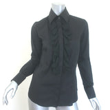 Burberry Lace Ruffle Button Down Shirt Black Stretch Cotton Size US 4 NEW