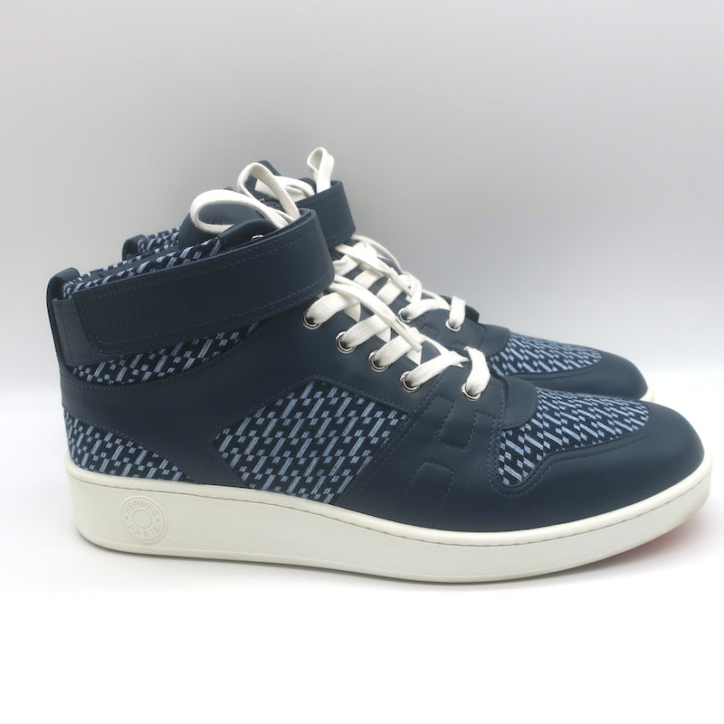 Hermes Freestyle High Top Sneakers Navy H en Biais Canvas &amp; Leather Size 43.5
