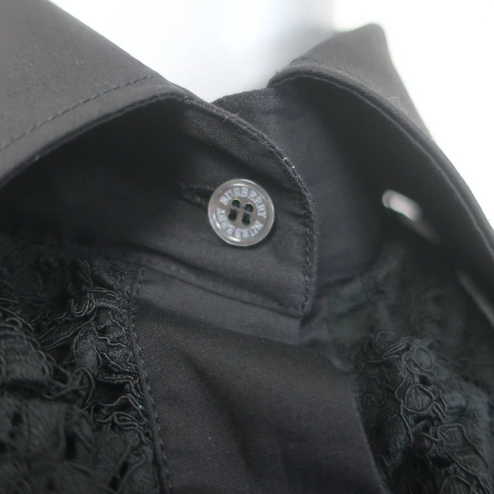 Burberry Lace Ruffle Button Down Shirt Black Stretch Cotton Size US 4 NEW