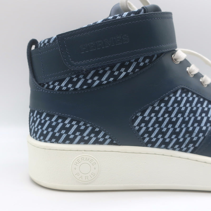 Hermes Freestyle High Top Sneakers Navy H en Biais Canvas &amp; Leather Size 43.5