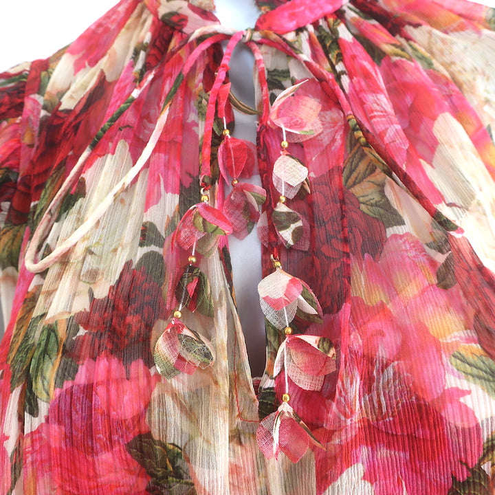 Zimmermann Wonderland Frilled Tank Top Pink Peonies Print Chiffon Size 0 NEW