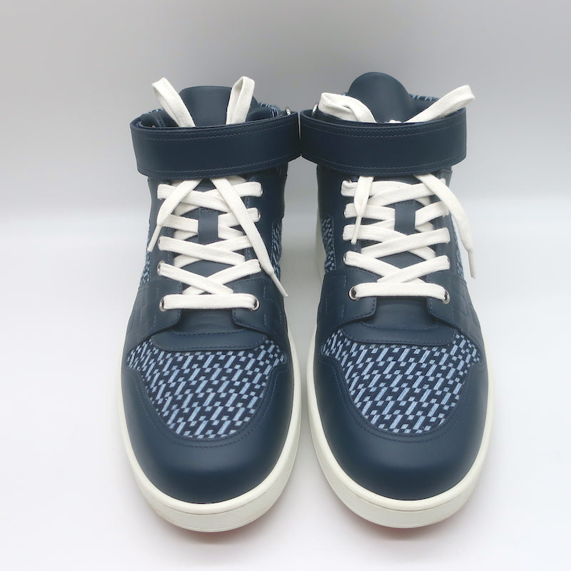 Hermes Freestyle High Top Sneakers Navy H en Biais Canvas &amp; Leather Size 43.5