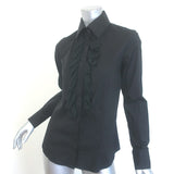Burberry Lace Ruffle Button Down Shirt Black Stretch Cotton Size US 4 NEW