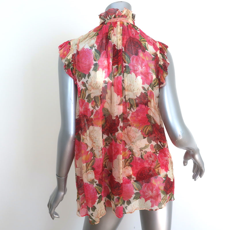 Zimmermann Wonderland Frilled Tank Top Pink Peonies Print Chiffon Size 0 NEW