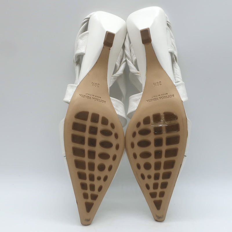 Bottega Veneta The Point Slingback Flats White Crinkled Leather Size 38.5