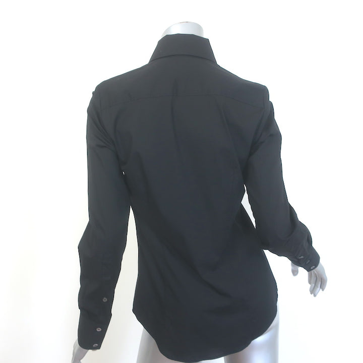 Burberry Lace Ruffle Button Down Shirt Black Stretch Cotton Size US 4 NEW
