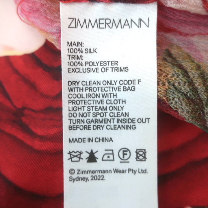 Zimmermann Wonderland Frilled Tank Top Pink Peonies Print Chiffon Size 0 NEW