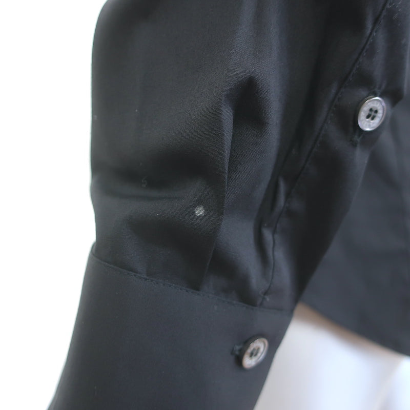 Burberry Lace Ruffle Button Down Shirt Black Stretch Cotton Size US 4 NEW