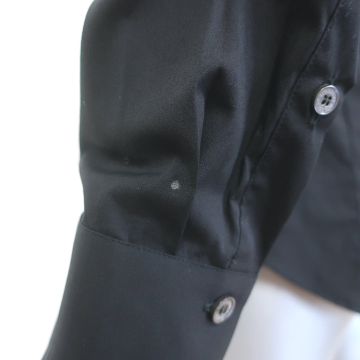 Burberry Lace Ruffle Button Down Shirt Black Stretch Cotton Size US 4 NEW